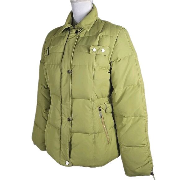 Snow Beauty ~Woman Size M~ Green Winter Down Belted Puffer Coat Jacket Zip-Up. - Picture 11 of 16